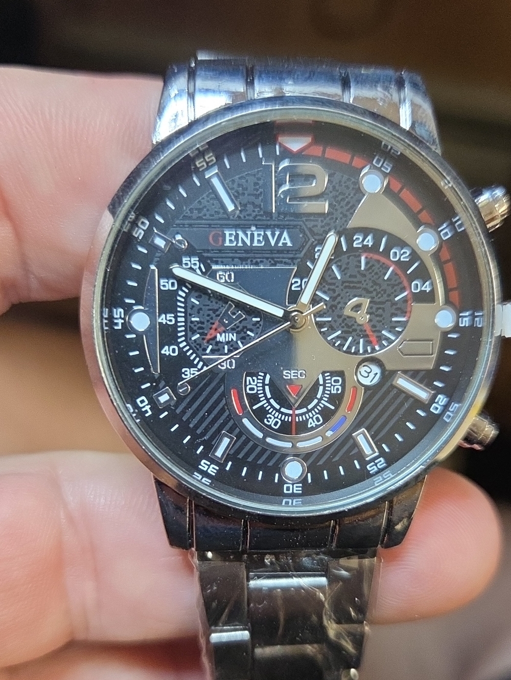 Geneva Men's Black and Gold Sport Chronograph Watch